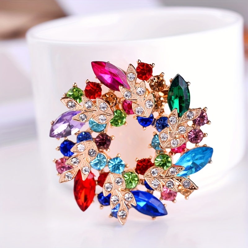 Colorful Round Brooch, Elegant Pin for Dresses and Sweaters